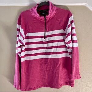 Lands’ End Coral White Striped Quarter-Zip Pullover Women’s Large